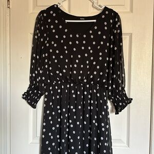 Tacera Black and White Ruched Sundress with Bishop Sleeves